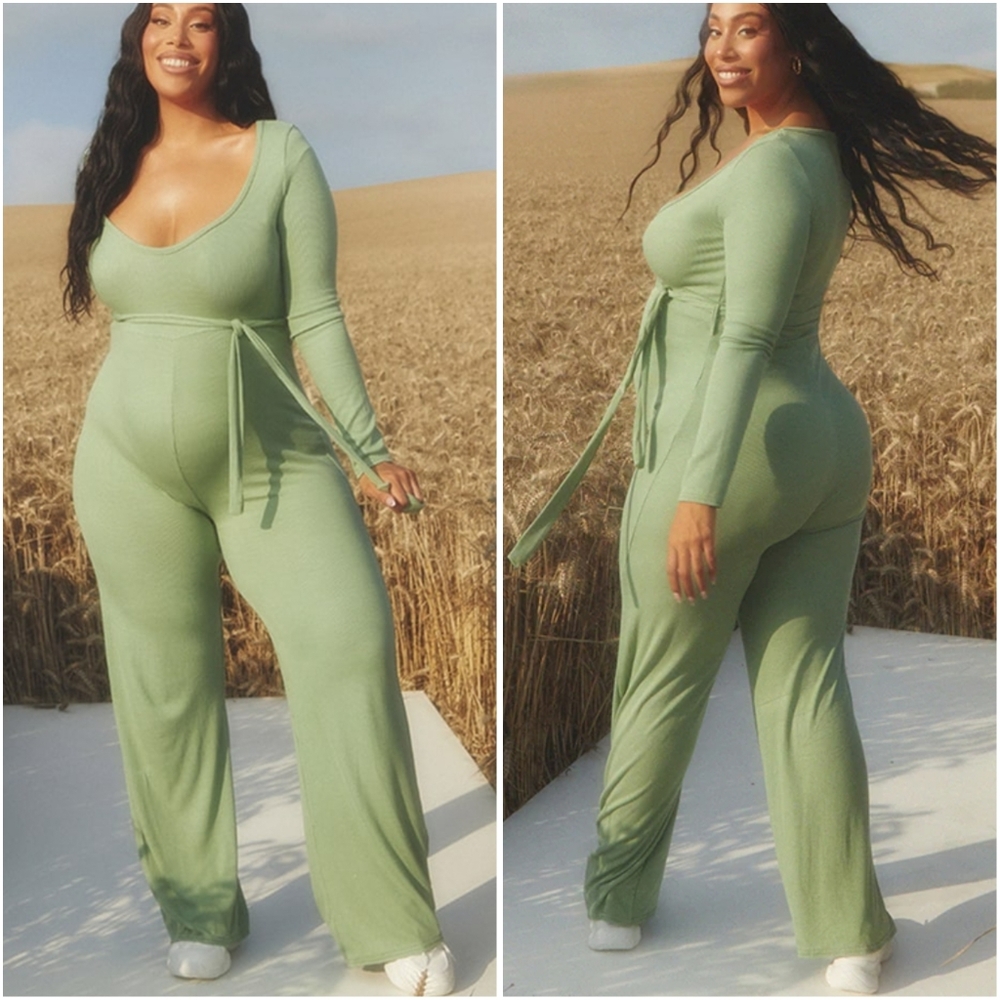 Pretty Little Thing Sage Green Ribbed Maternity Jumpsuit